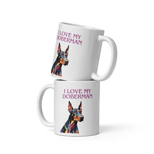 Doberman White glossy mug