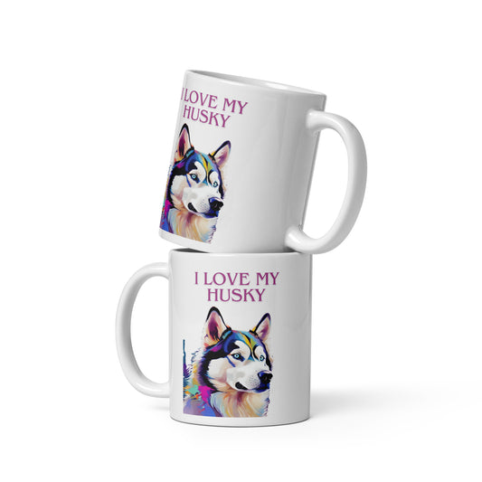 Husky White glossy mug